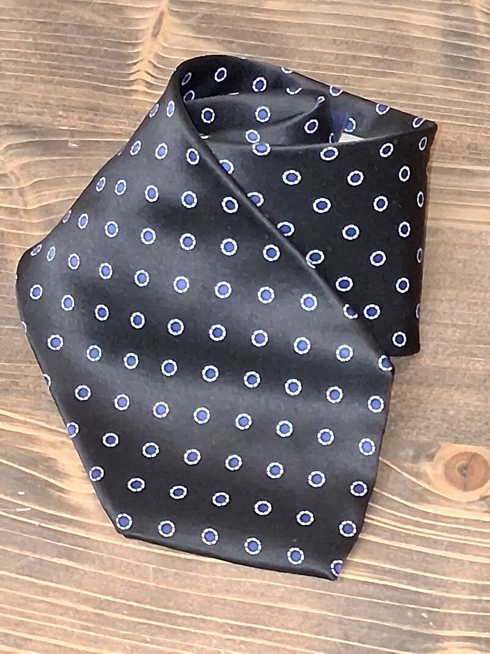 Tommy Hilfiger Black Silk Tie with Small Blue Ring Motif
